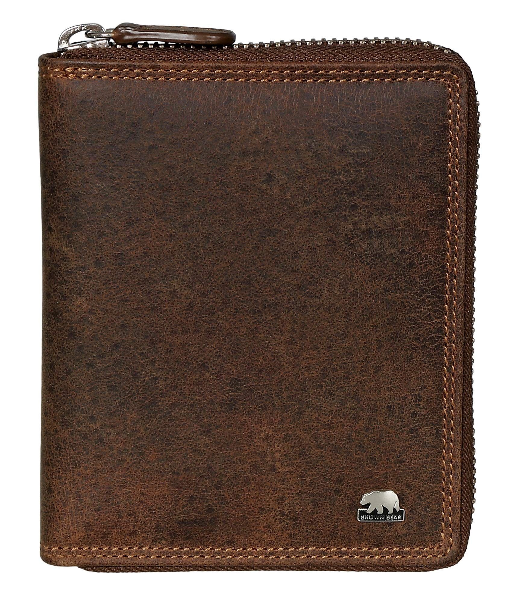 Brown Bear Geldbörse umlaufender Reißverschluss Portemonnaie Damen Herren,  mit RFID-Schutz