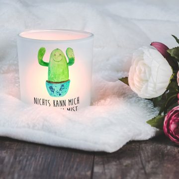 Mr. & Mrs. Panda Windlicht Kaktus Happy - Transparent - Geschenk, Kakteen, Büroalltag, Kerzenlic (1 St), Liebevolles Design