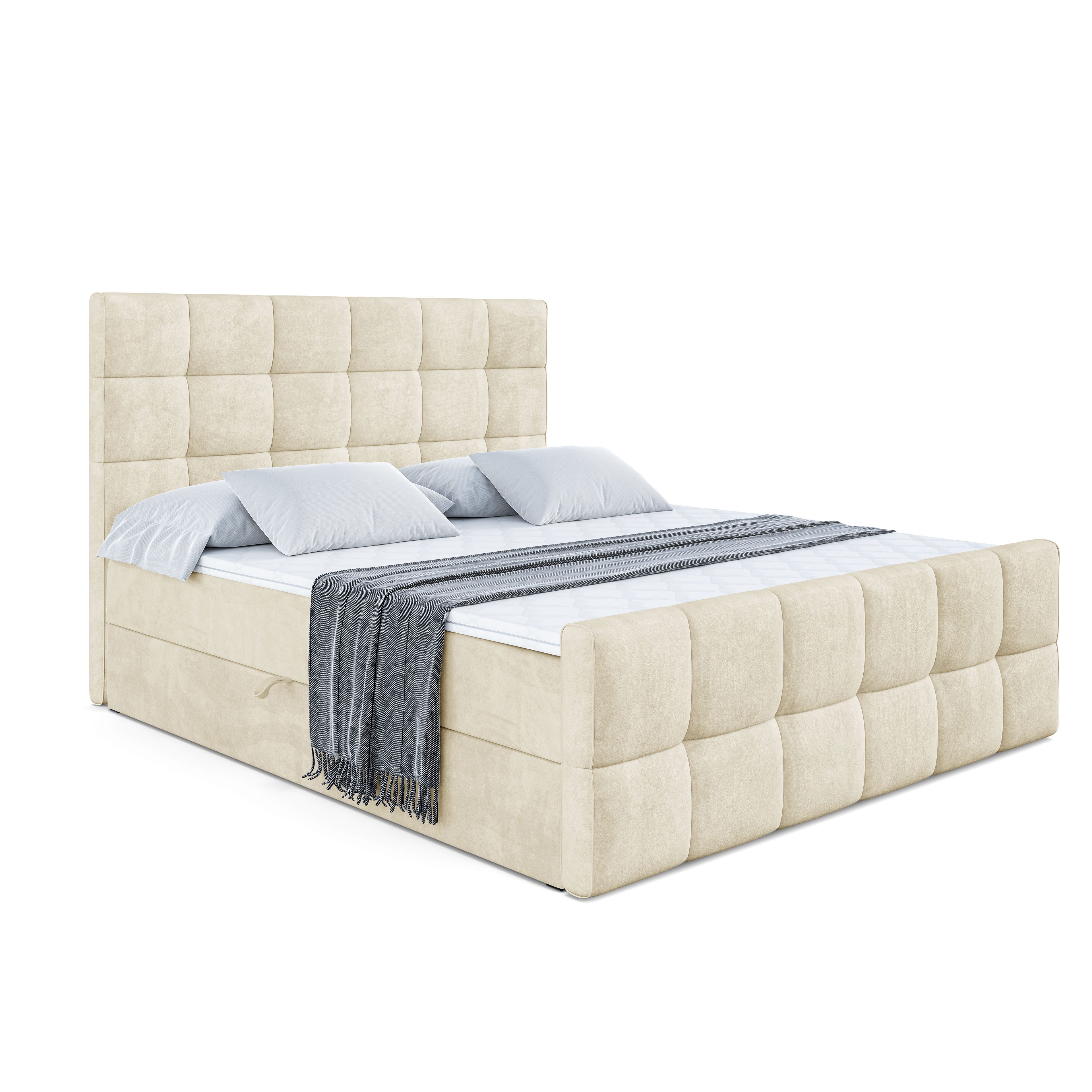 ALTDECOR Boxbett APO-Z (mit Matratze Lattenrost Topper Polsterbett mit Bettkasten Doppelbett), H4 Multipocket / H3 Bonellfederung, Springboxbett Boxspringbett