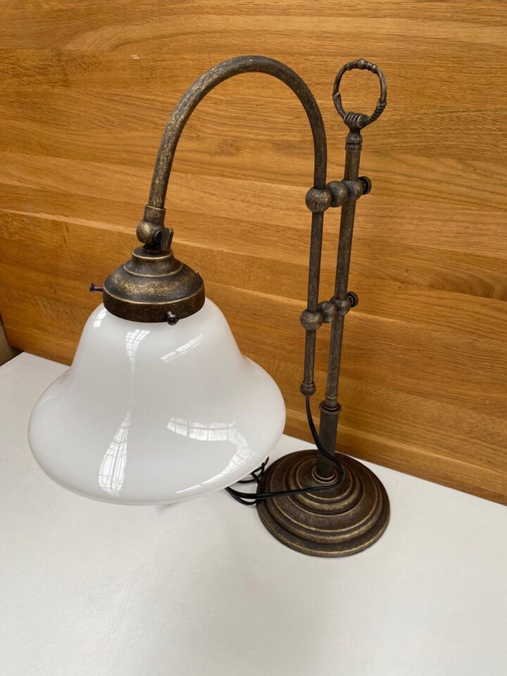 Gremegro Teichleuchte Tischlampe Antik Jugendstil Schreibtischlampe Messing brüniert weiß, ohne Leuchtmittel