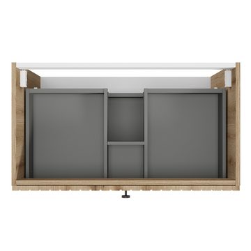 Lomadox Badmöbel-Set RIVA-107, (Spar-Set, 3-St., Spiegelschrank Hochschrank Waschtisch), in Eiche, Spiegel, Waschtisch 80 cm, Hochschrank