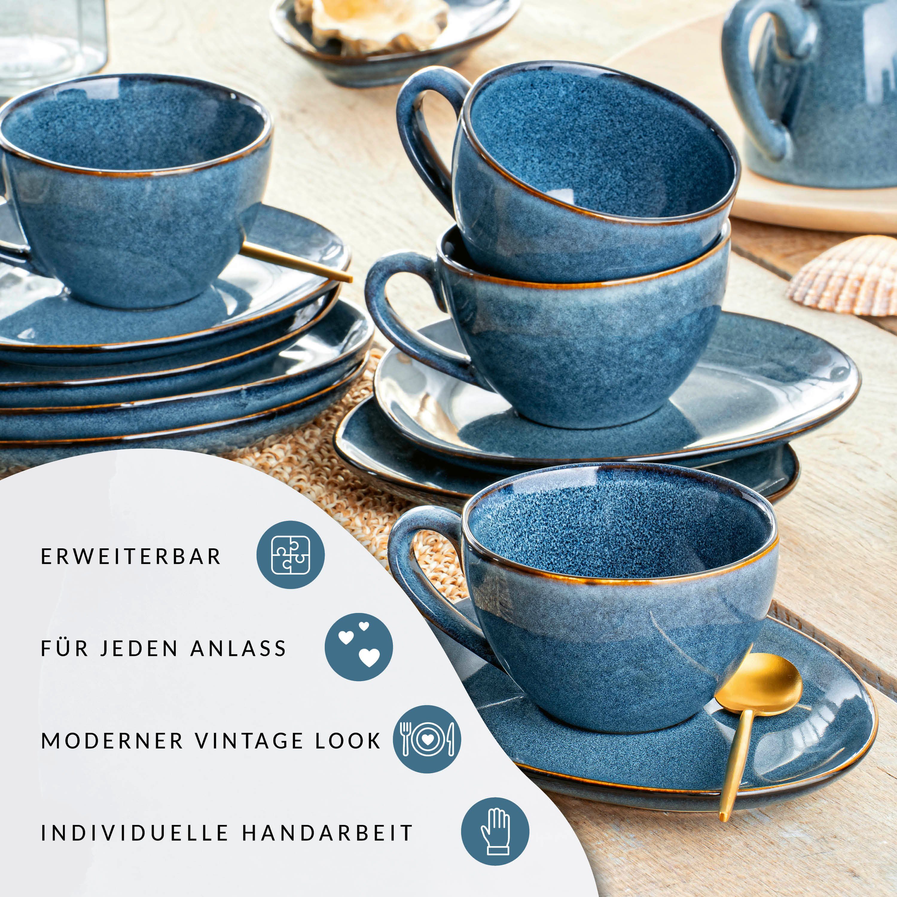 SÄNGER Kaffeeservice Darwin Kaffeetassen Set (8-tlg), 4 Personen, Steingut, Handmade, 300 ml, Blau, Premium Collection – Bild 5 von 5