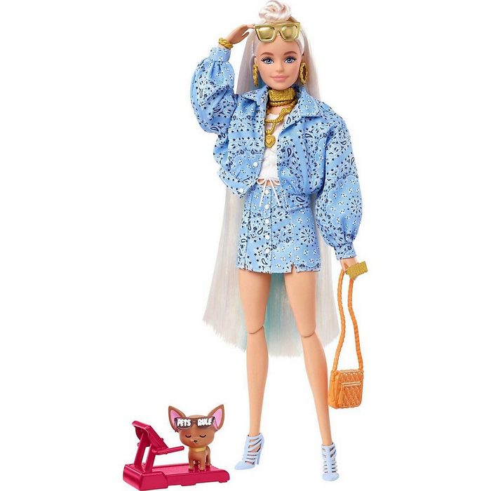 Mattel® Anziehpuppe Barbie Extra Puppe mit hellblauem Rock & Jacke