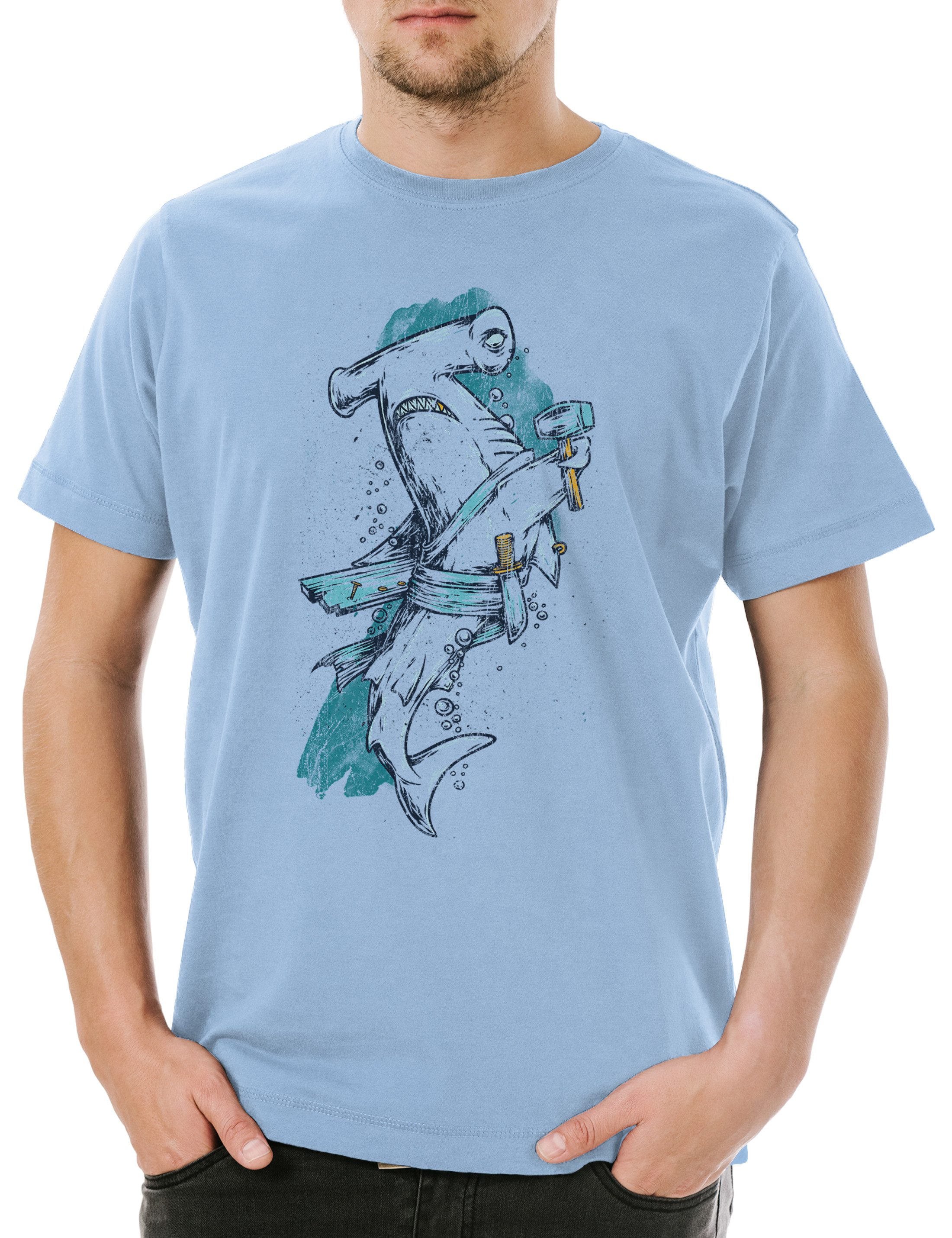 Print-Shirt Hammerhead PirateHerren T-Shirt Pirat Hai Jaws Haifisch Handwerker