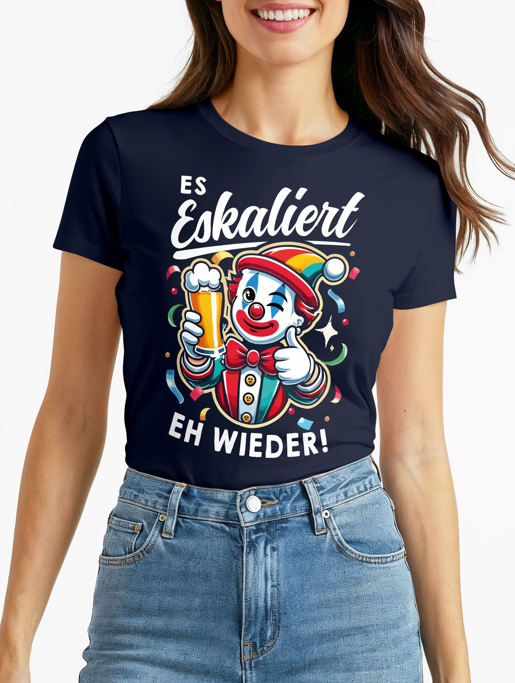 MoonWorks Print-Shirt Damen T-Shirt Spruch Es eskaliert eh Frosch Einhorn C günstig online kaufen