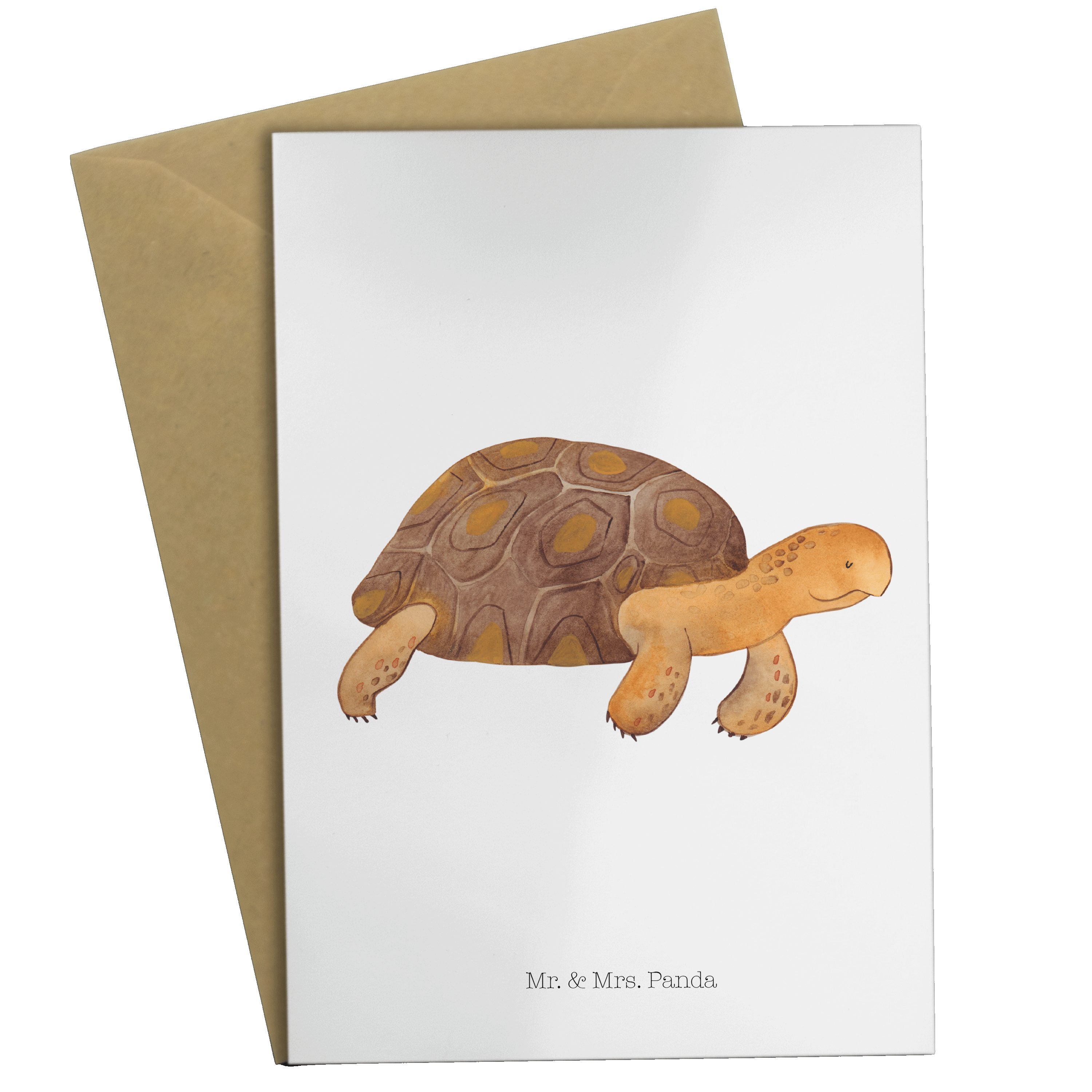Mr. & Mrs. Panda Grußkarte Schildkröte marschiert - Weiß - Geschenk, Lieblingsmensch, Klappkarte