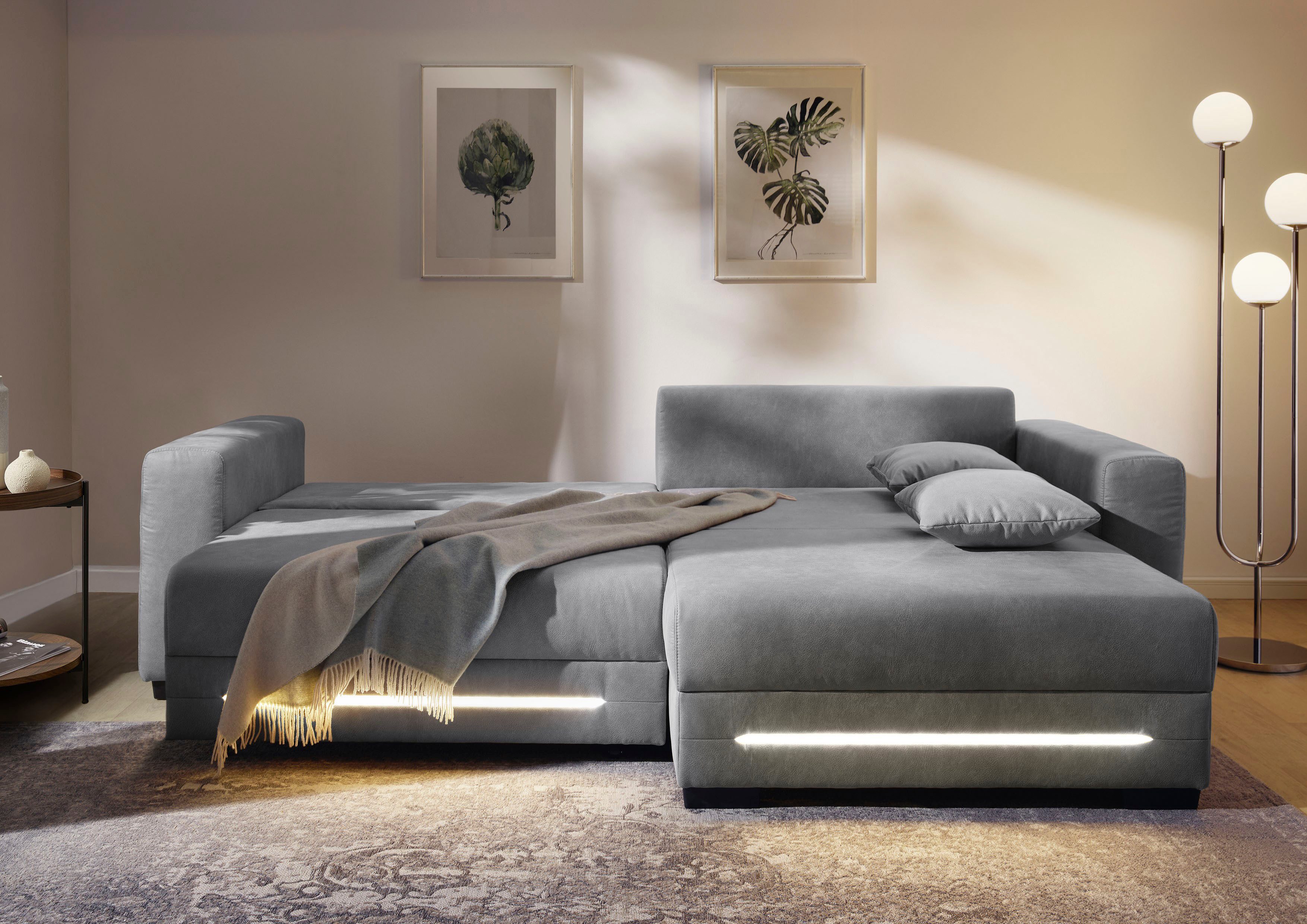 Jockenhöfer Gruppe Ecksofa Spotlight XL L-Form, B: 261 cm, mit Bettfunktion, Bettkasten, Licht & 2 Zierkissen