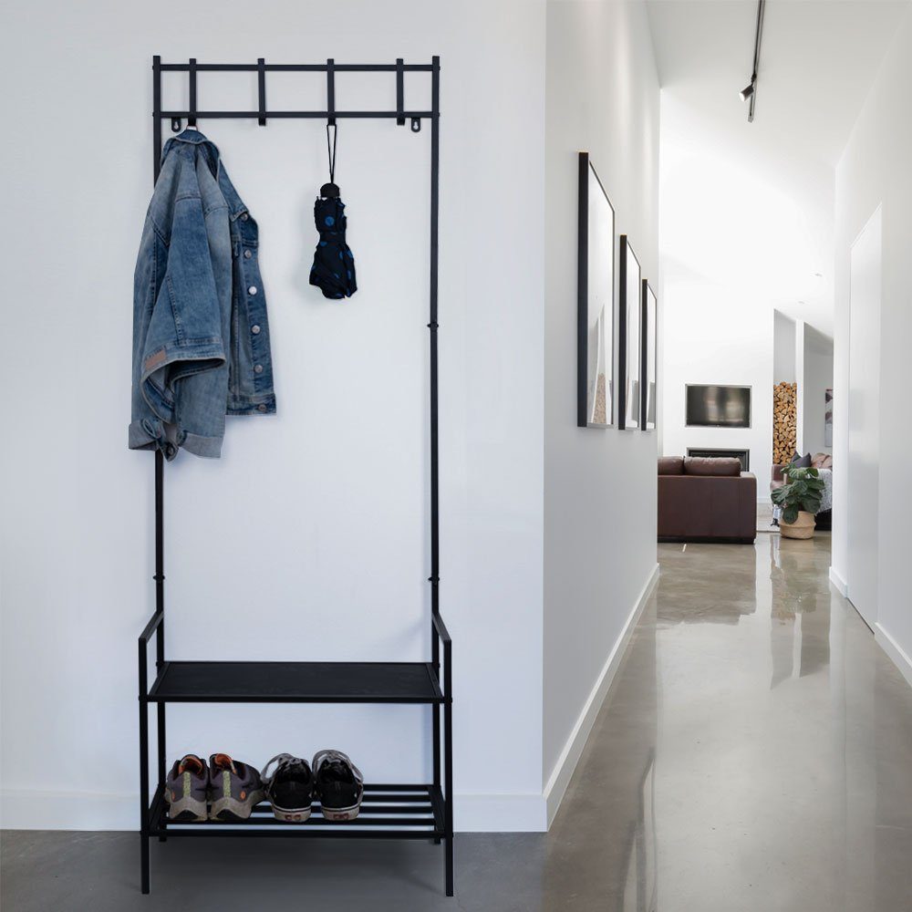etc-shop Garderobenschrank Garderobe mit Schuhschrank schwarz Jackenständer  Metall Dogstation | Stahlschränke