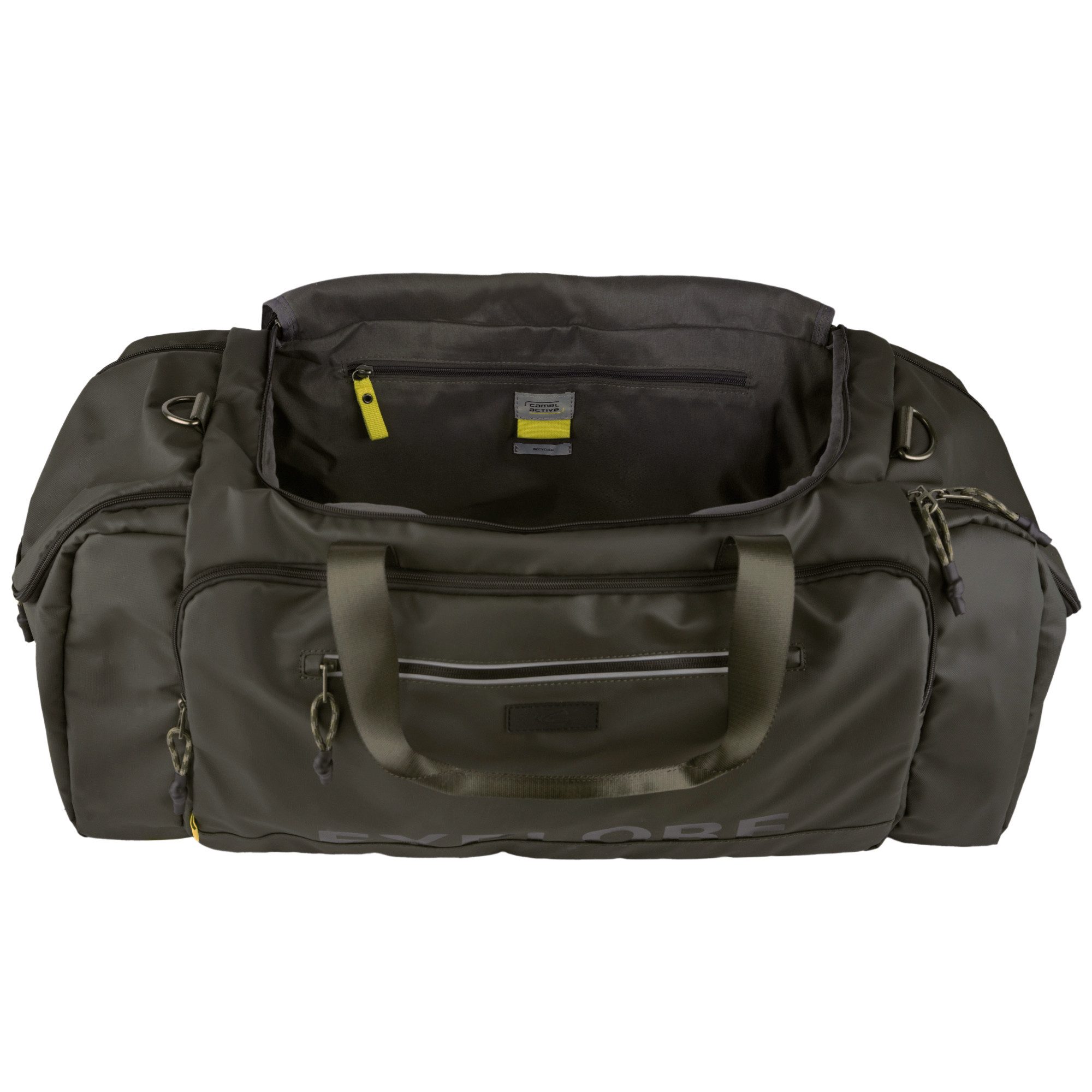 camel active Reisetasche Explore, wasserabweisendes recyceltes Nylon und reflektierende Reißverschlüsse
