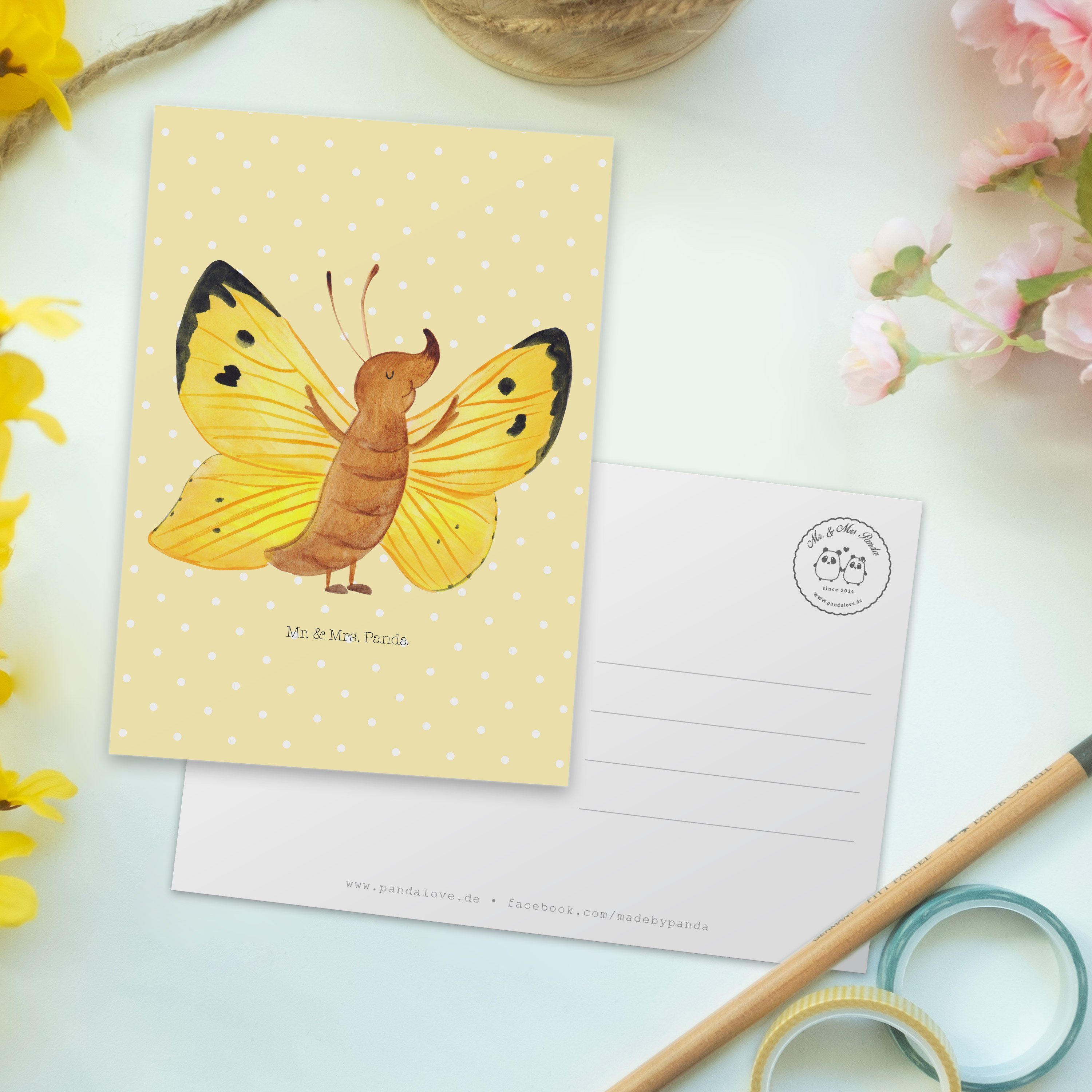 Mr. Schmetterling Laune, Panda Mrs. Zitronenfalter - Postkarte - Geschenk, l Gelb Gute Pastell &