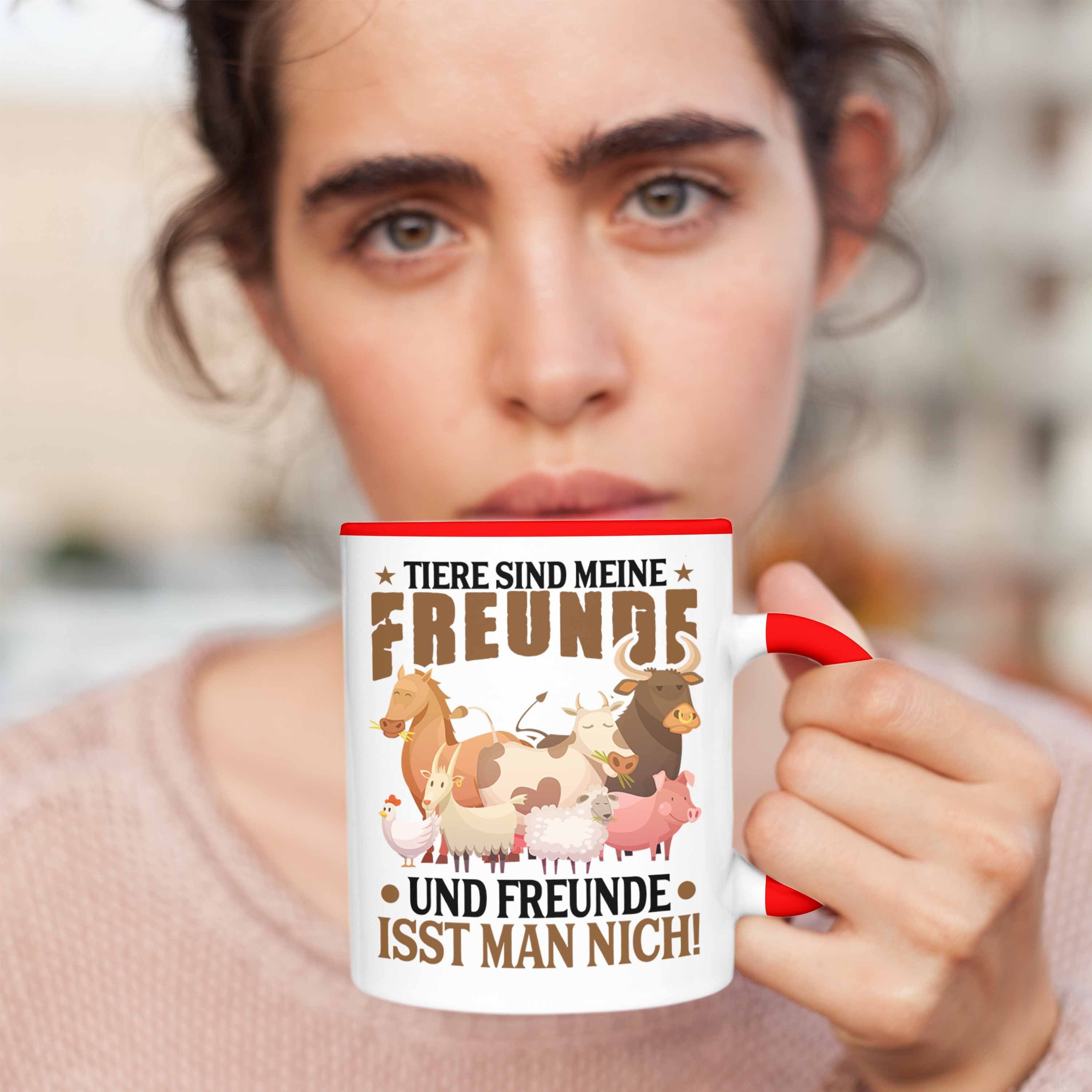 Trendation Tasse Trendation - Veganer Veganerin Geschenkidee Spruch Rot Vegan Lebensweise Geschenk Tasse Vegane Spruch Lustiger