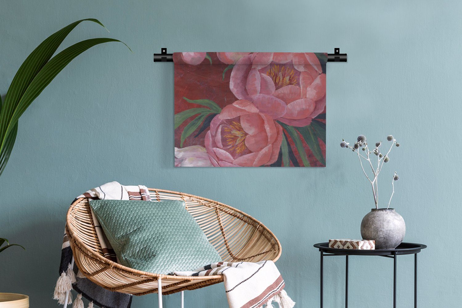 Malerei Pflanzen, Wanddeko für Kleid, - Kinderzimmer Wandbehang, Wanddekoobjekt Rosa - MuchoWow Blumen - Wohnzimmer, Schlafzimmer,