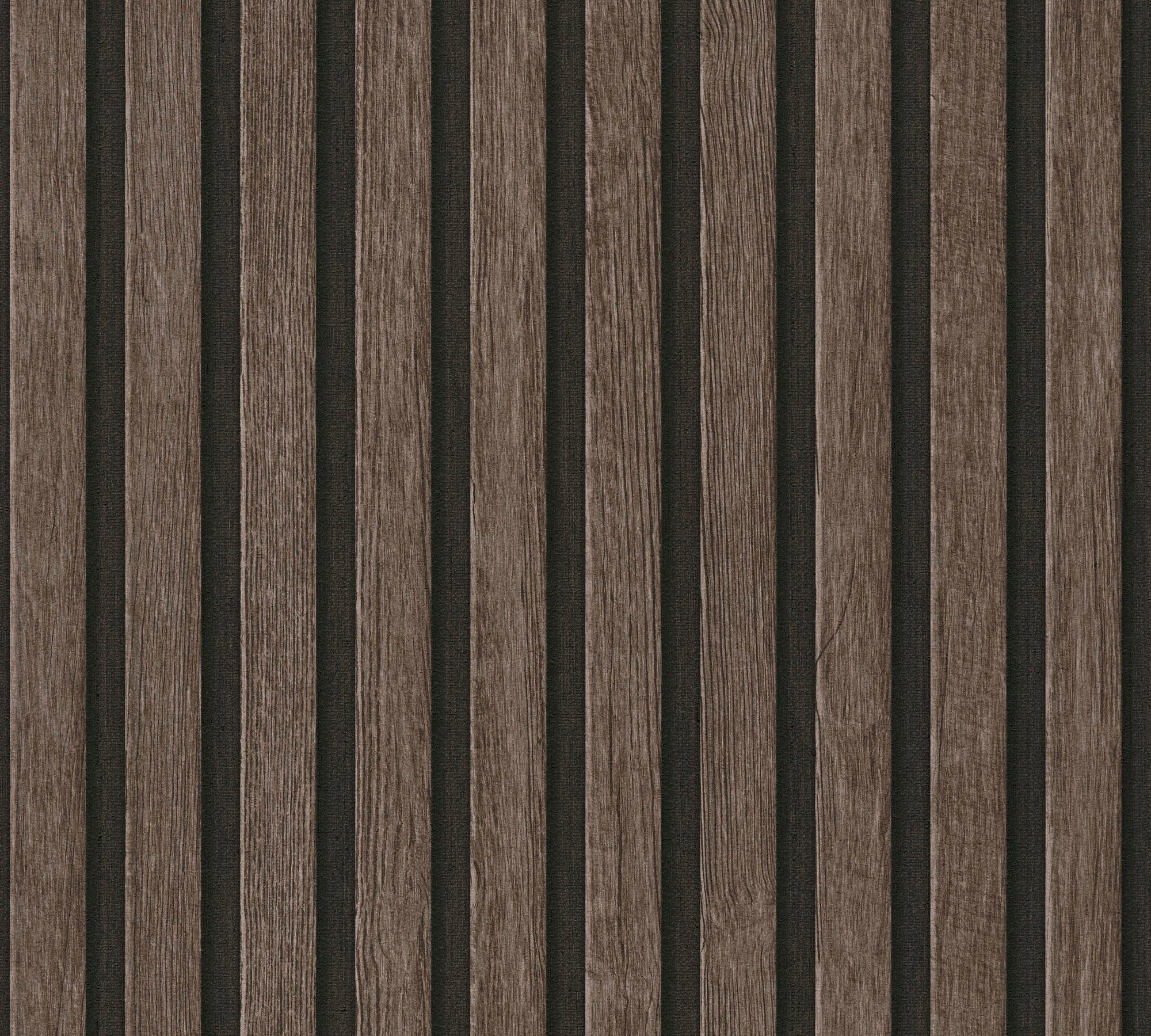 A.S. Skandinavische matt, strukturiert, Holzpaneele, braun/schwarz Vlies, II St), Wand Holzoptik, (1 Vliestapete Vlies, PrintWalls Création