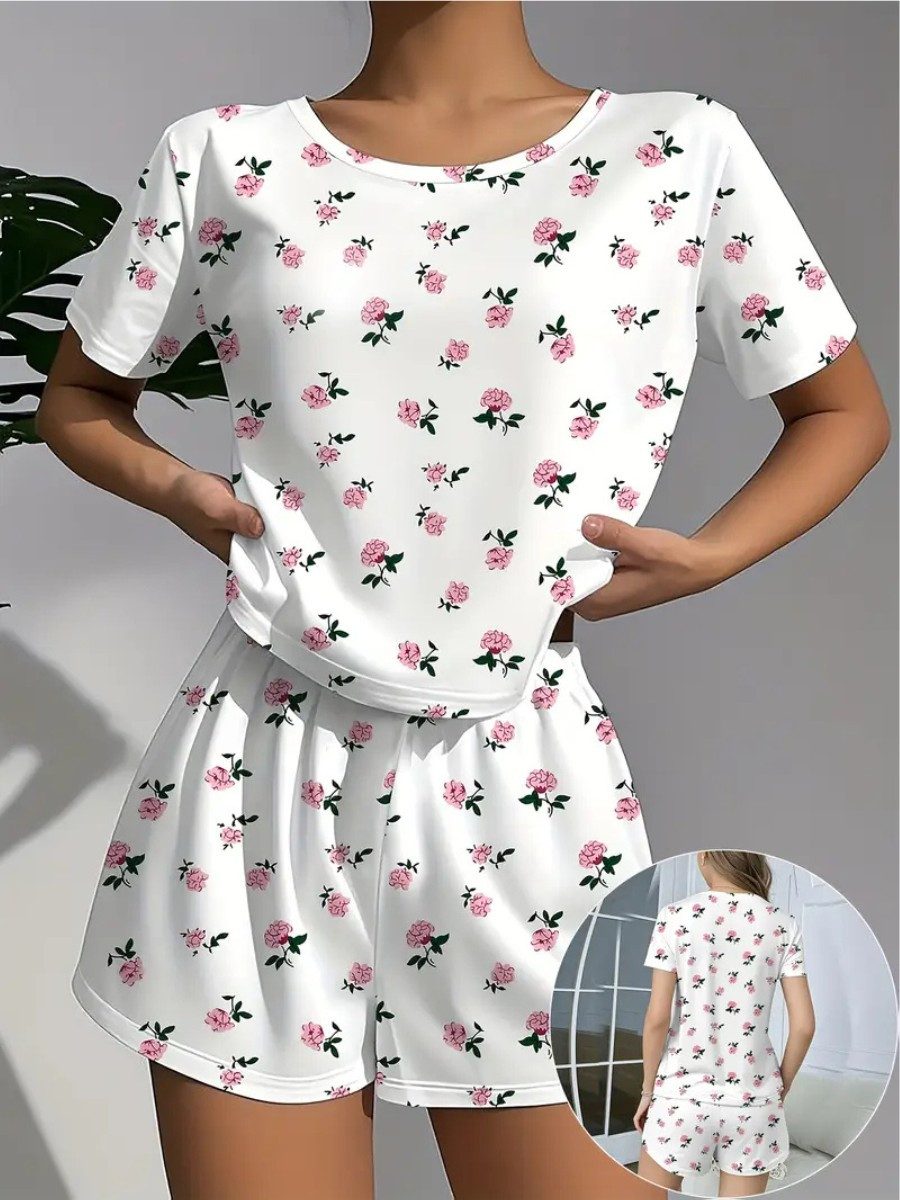 Elegant Love Shorty Damen-Schlafanzug-Set – Lässige Homewear mit floralem B günstig online kaufen