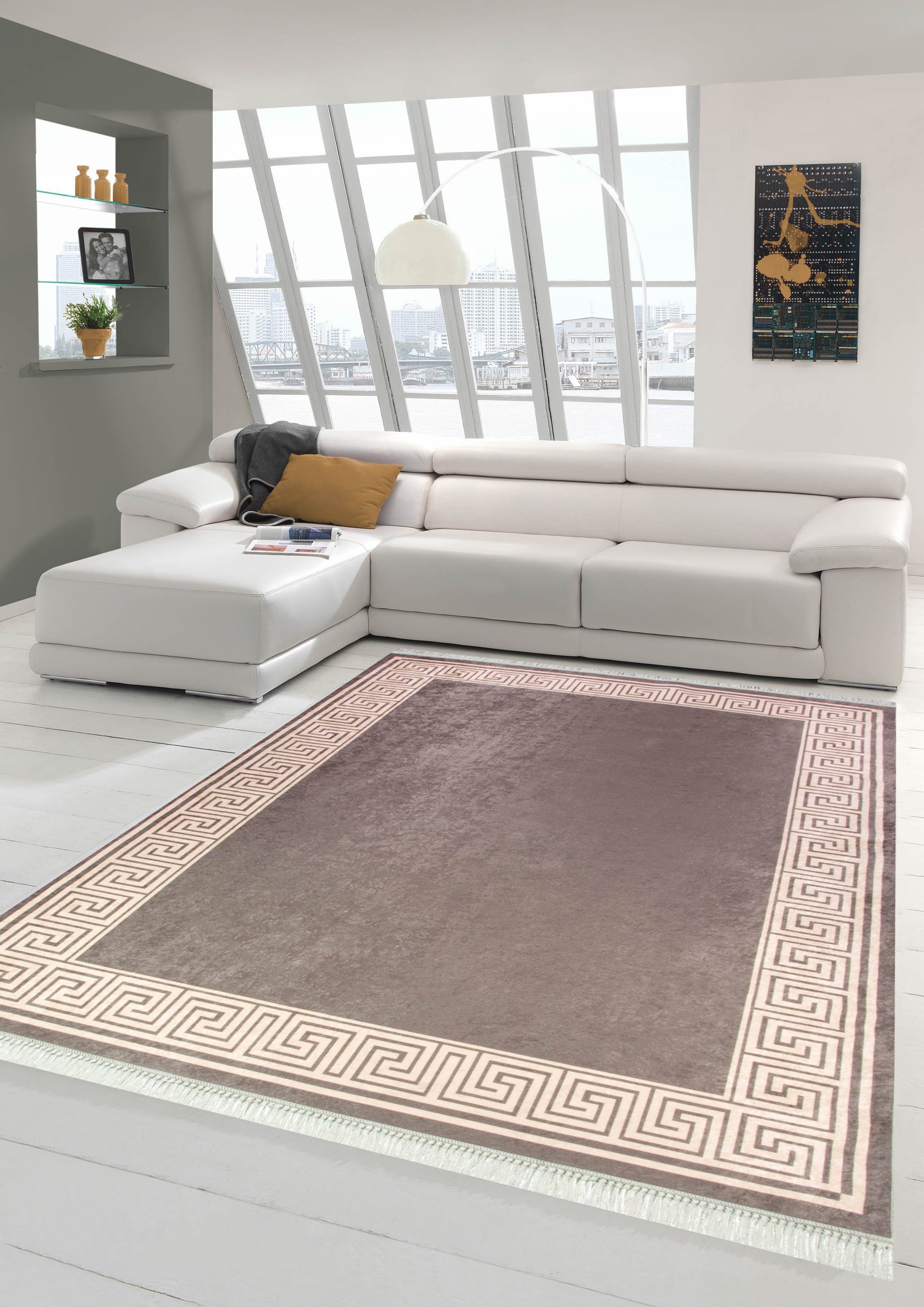 Teppich Teppich Wohnzimmerteppich mit Ornamenten in sand braun mokka,  Teppich-Traum, Rund, Höhe: 5 mm