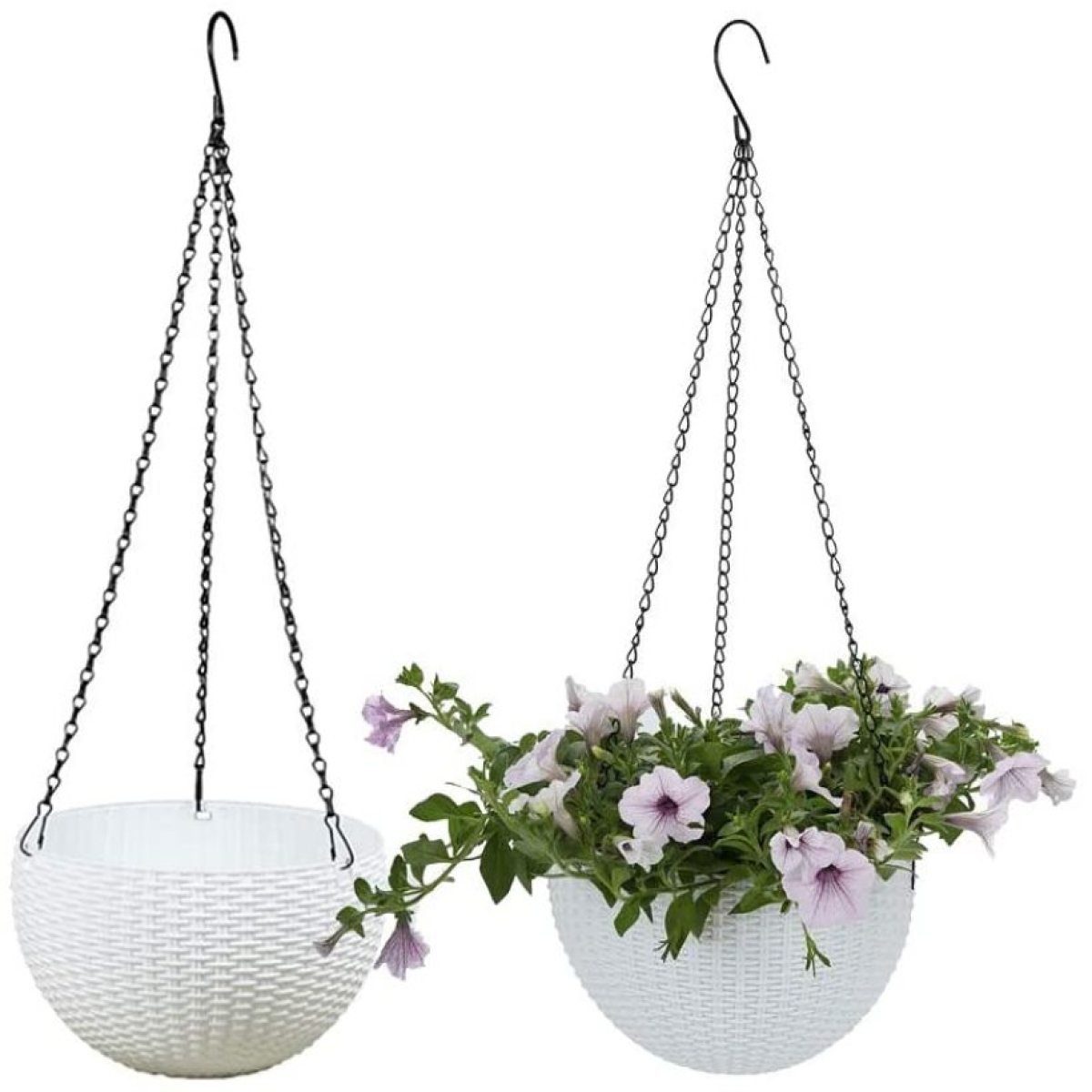 Weiß hängende 2 Hängekorb dem Aufhängen Balkon,Rattan Körbe Gärten Jormftte Blumentöpfe,für