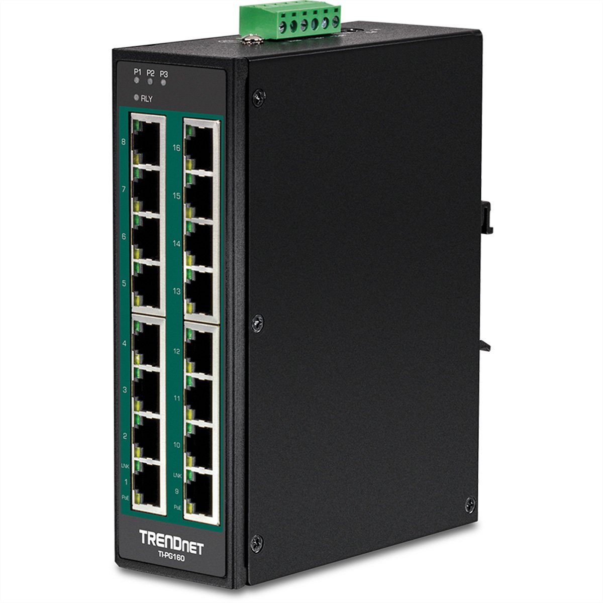 TI-PG160 DIN-Rail Switch PoE+ 16-Port Industrial Gigabit Netzwerk-Switch