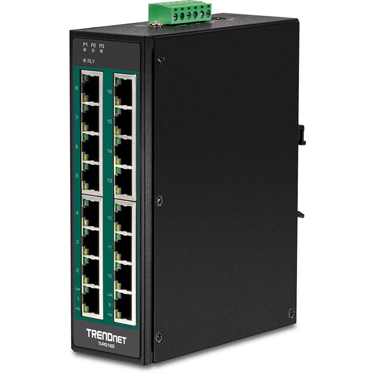 Industrial TI-PG160 16-Port Trendnet DIN-Rail Gigabit Switch Netzwerk-Switch PoE+