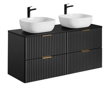 einfachgutemoebel Waschtisch-Set Bad Doppelwaschplatz Blackened 120cm, 2x Becken weiß, schwarz, (Badmöbel Set, 1-St., Waschtisch Unterschrank)
