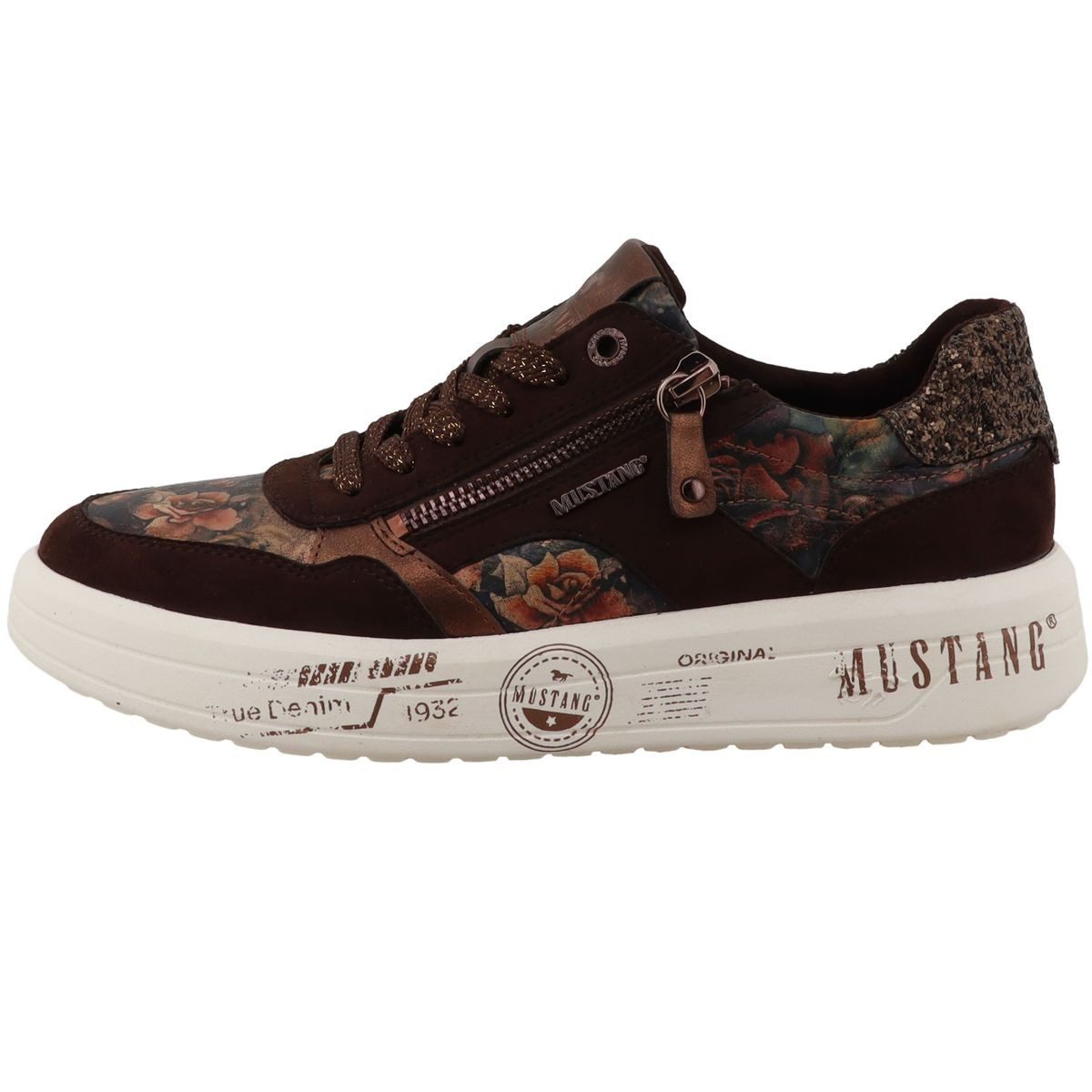 Mustang Shoes 26M0482009-bronze Schnürschuh Damen Halbschuh mit floralem Design