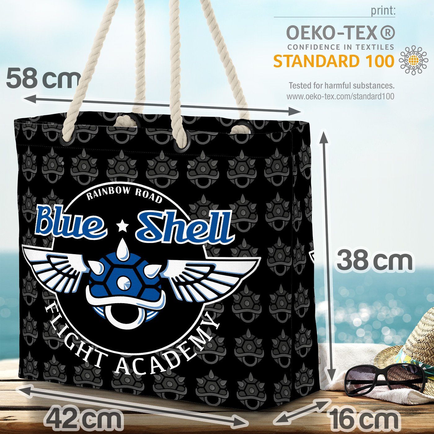 VOID Strandtasche (1-tlg), rennen Shell kart mario wii Academy schwarz Shopper Blue auto switch