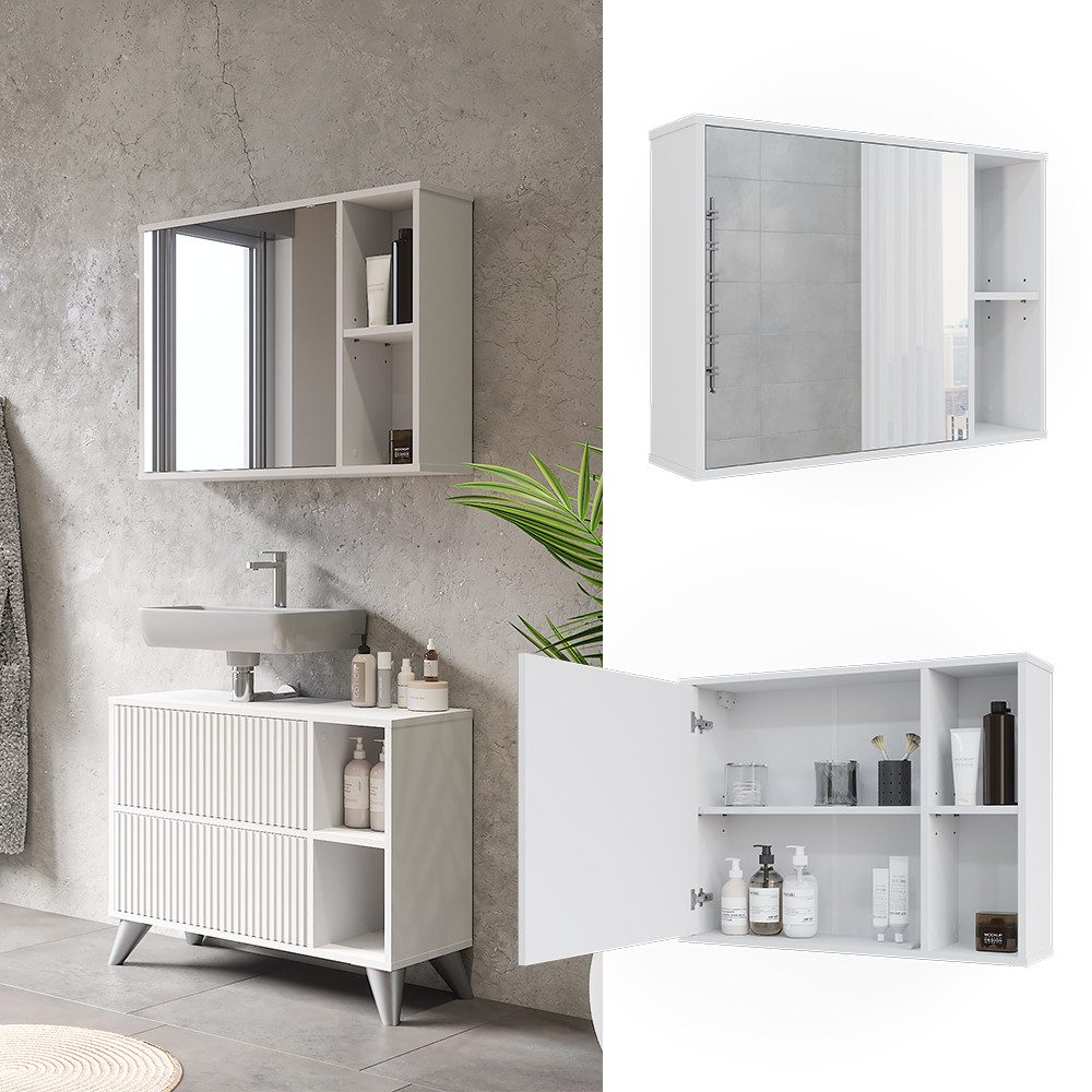 Vicco Badezimmerspiegelschrank Leano, Weiß, 80 x 60 cm (1-St)