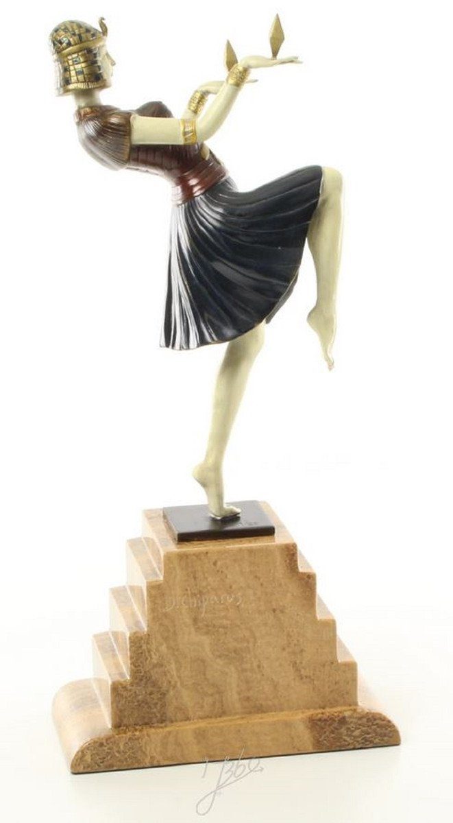 37 Padrino Sockel Beige x / - Luxus mit 17 Ägytische H. Bronze Deko Dekofigur Casa 9 Bronzefigur cm Mehrfarbig Tänzerin x Skulptur
