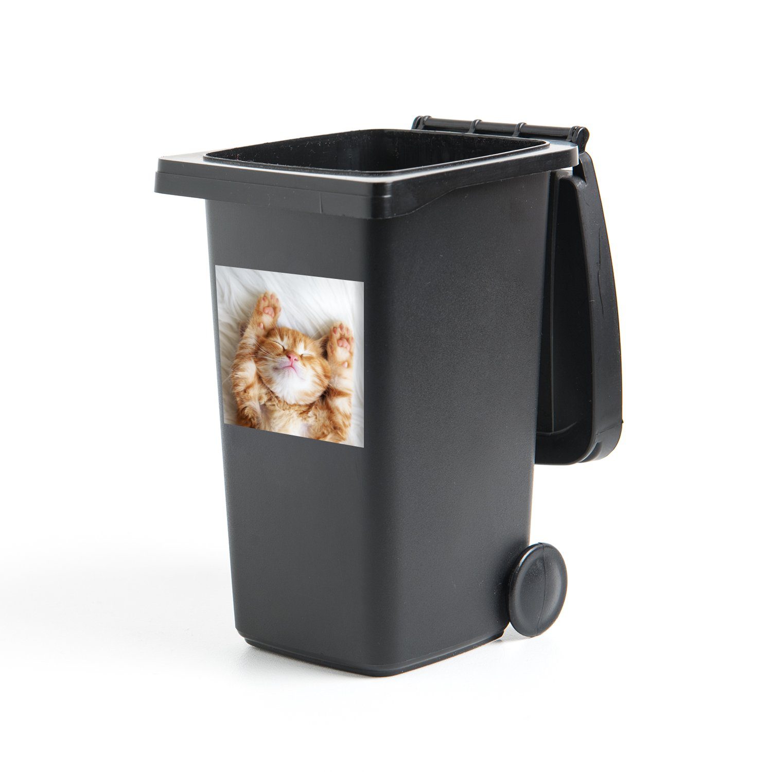 MuchoWow Wandsticker Katze - Rot - Haustiere - Kätzchen (1 St), Mülleimer-aufkleber, Mülltonne, Sticker, Container, Abfalbehälter