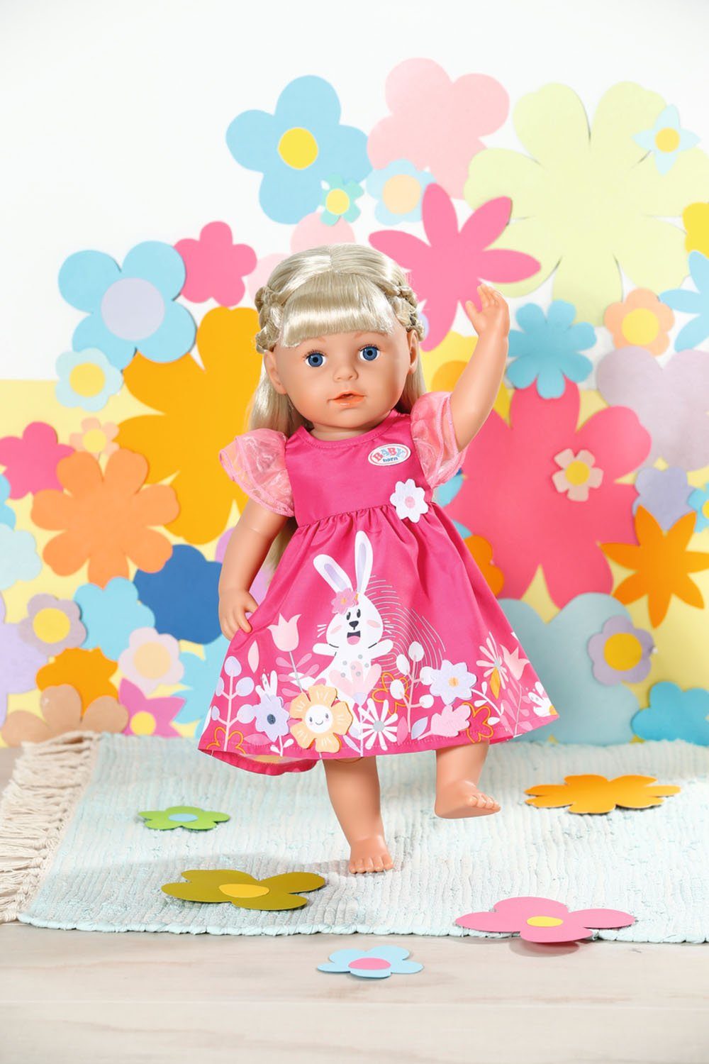 Kleiderbügel 43 cm, Puppenkleidung Blümchen, Baby Born Kleid mit