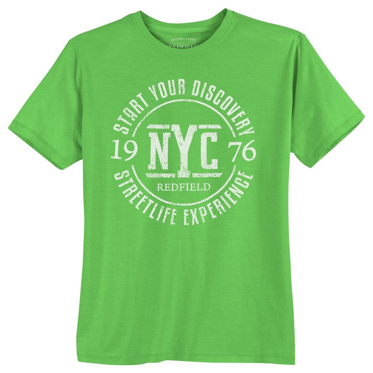 redfield Rundhalsshirt Große Größen T-Shirt grün Print 1976 NYC Redfield