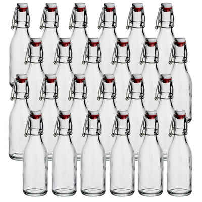 gouveo Trinkflasche Glasflaschen 250 ml rund mit Bügelverschluss rot - Bügel-Flasche, 24er Set
