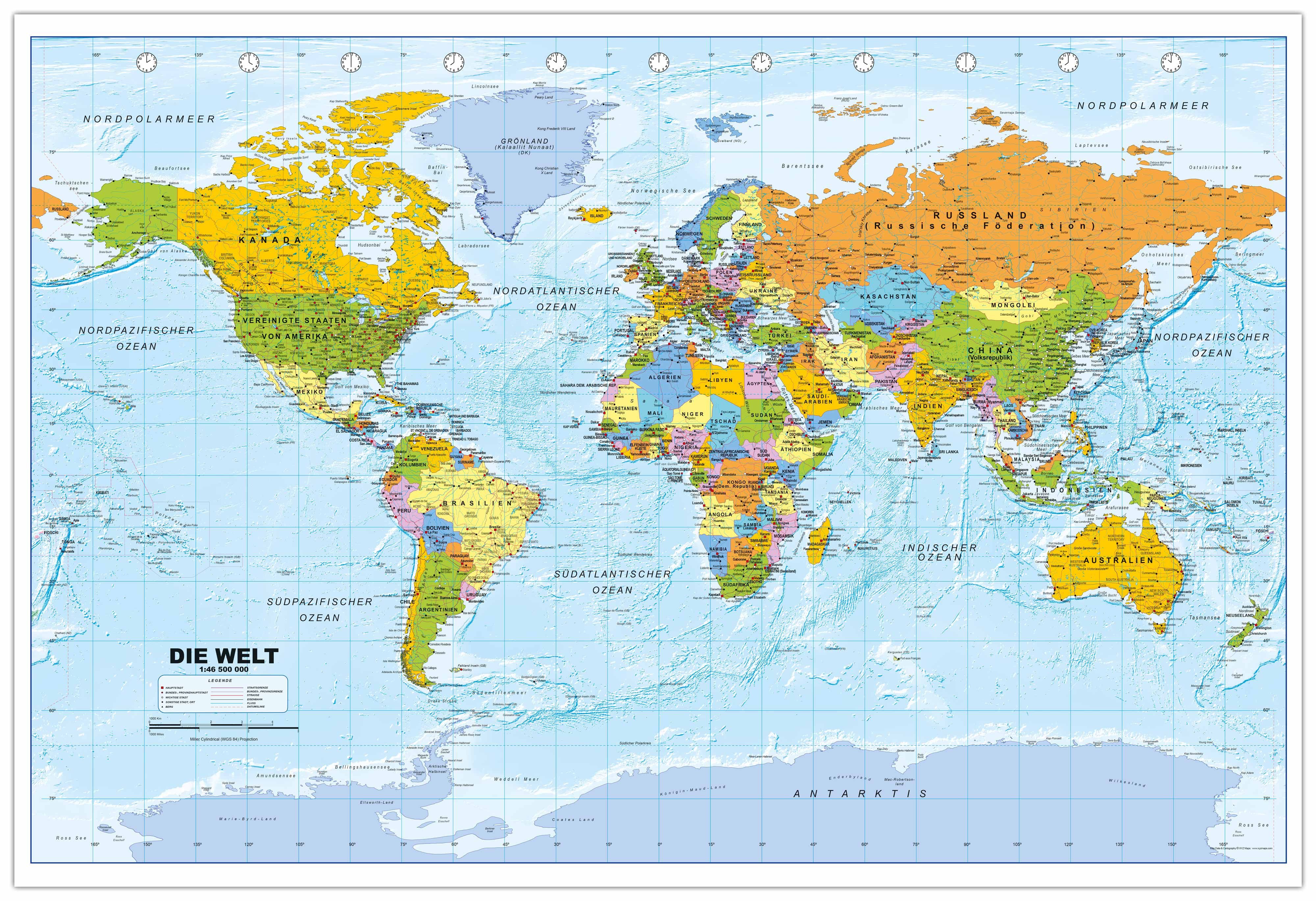 Interkart Landkarten & Globen GmbH Poster Weltkarte Kleinformat - Deutsch - 88 x 58 cm - Kleine Weltkarte, Oberflächen beschichtetes Poster