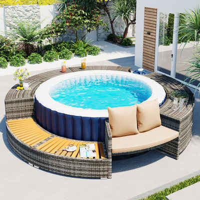 Gotagee Gartenlounge-Set Spa-Pool modern Gartenlounge-Set Poolumrandung für Whirlpool und Pool, für Whirlpool und Pool, mit verstellbaren Füßen, inklusive Kissen