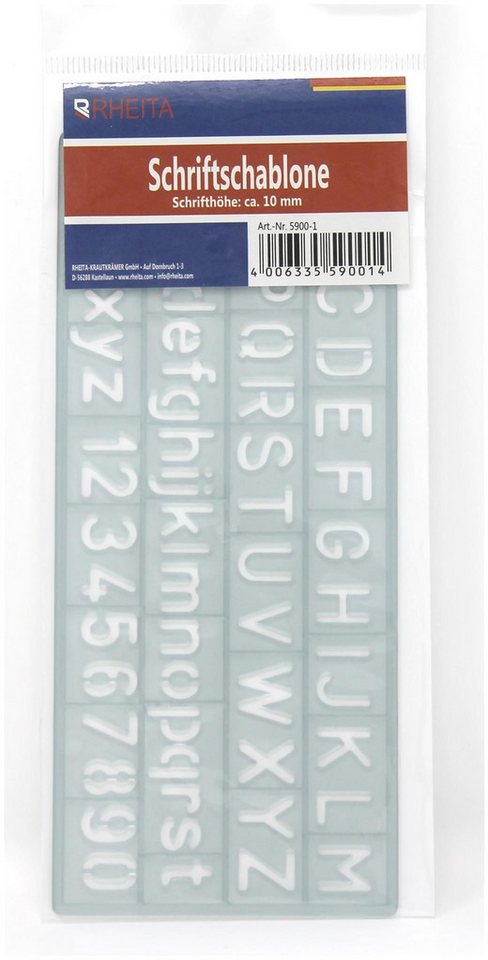Rheita Zeichenlineal Rheita Schriftschablone, transparent, 10 mm Schrifthöhe, A-Z und 0-9