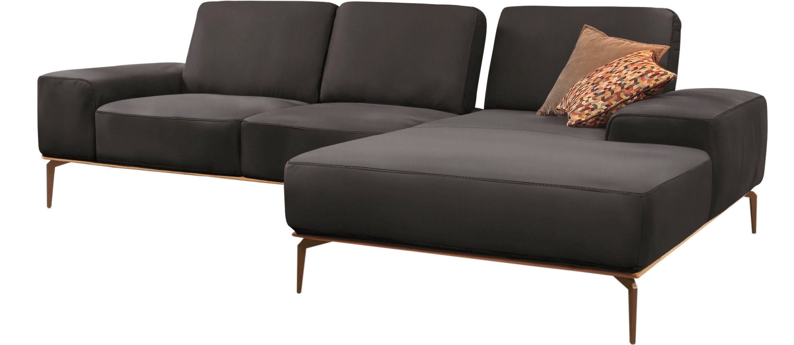 W.SCHILLIG Ecksofa run, Designsofa mit tollem Sitzkomfort, bequem, L-Form, mit Holzsockel, Füße in Bronze pulverbeschichtet, Breite 279 cm