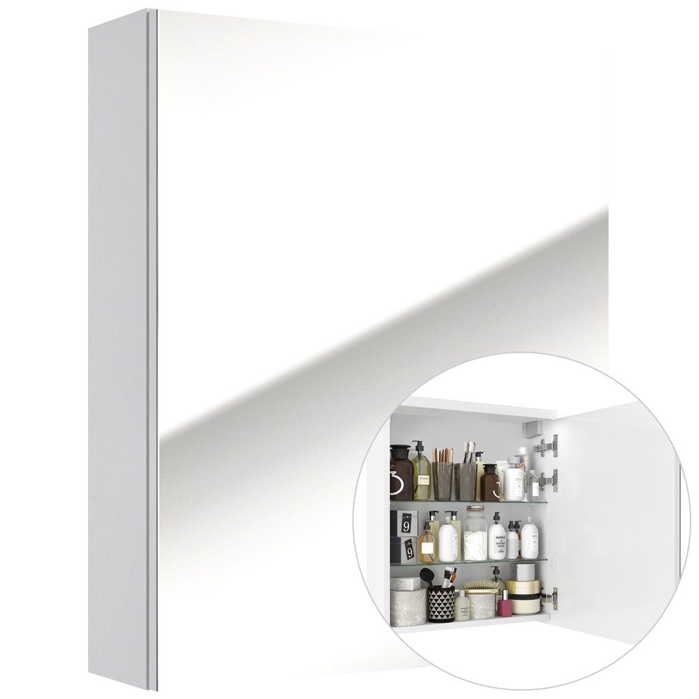 Lomadox Spiegelschrank SOFIA-107 50 cm weiß 1-trg Hochglanz lackiert, B/H/T: ca. 50/60/15 cm