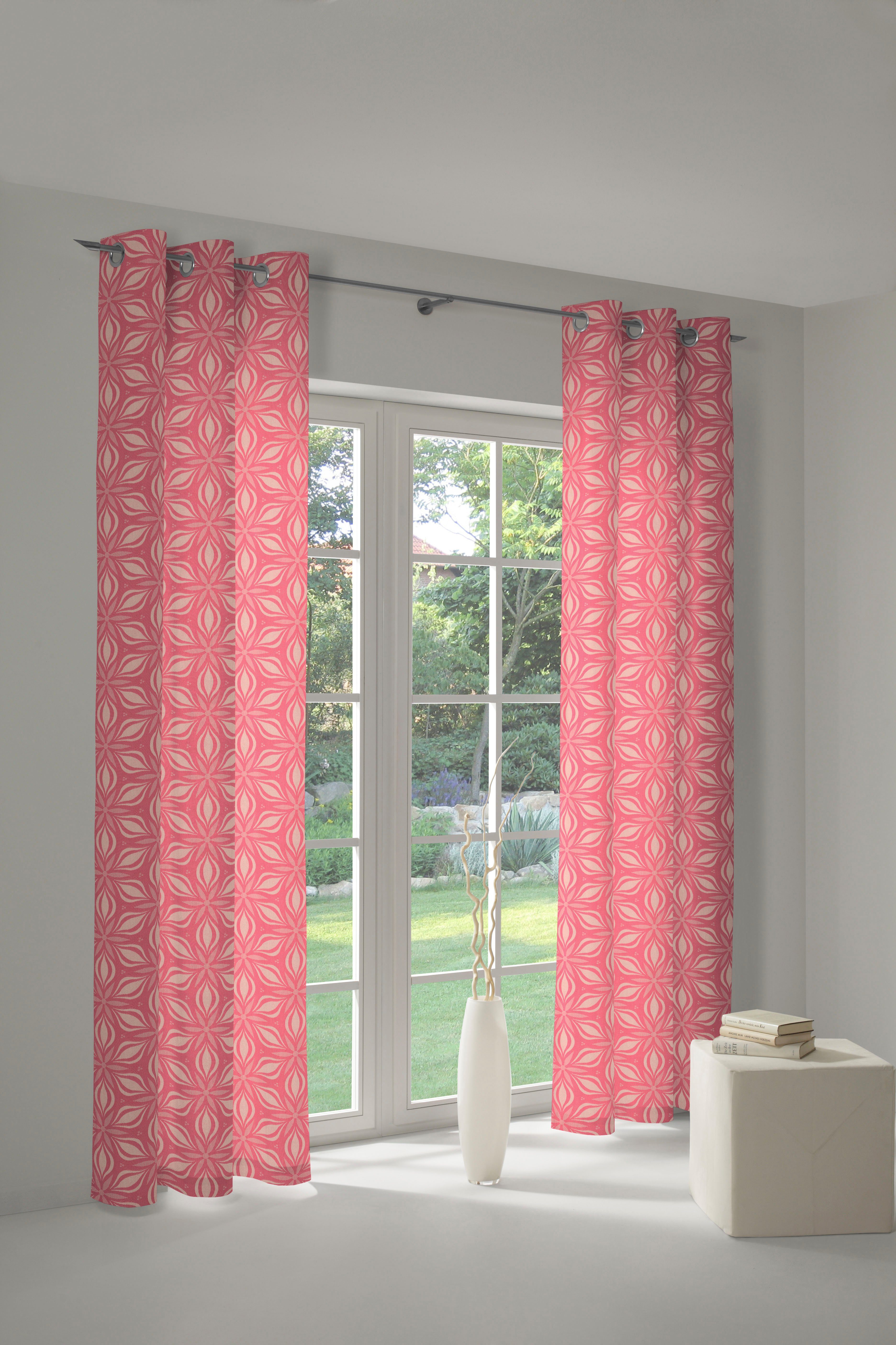 Sofort lieferbar Vorhang Retro (1 Ösen Floret, pink St), nachhaltig blickdicht, Jacquard, Adam