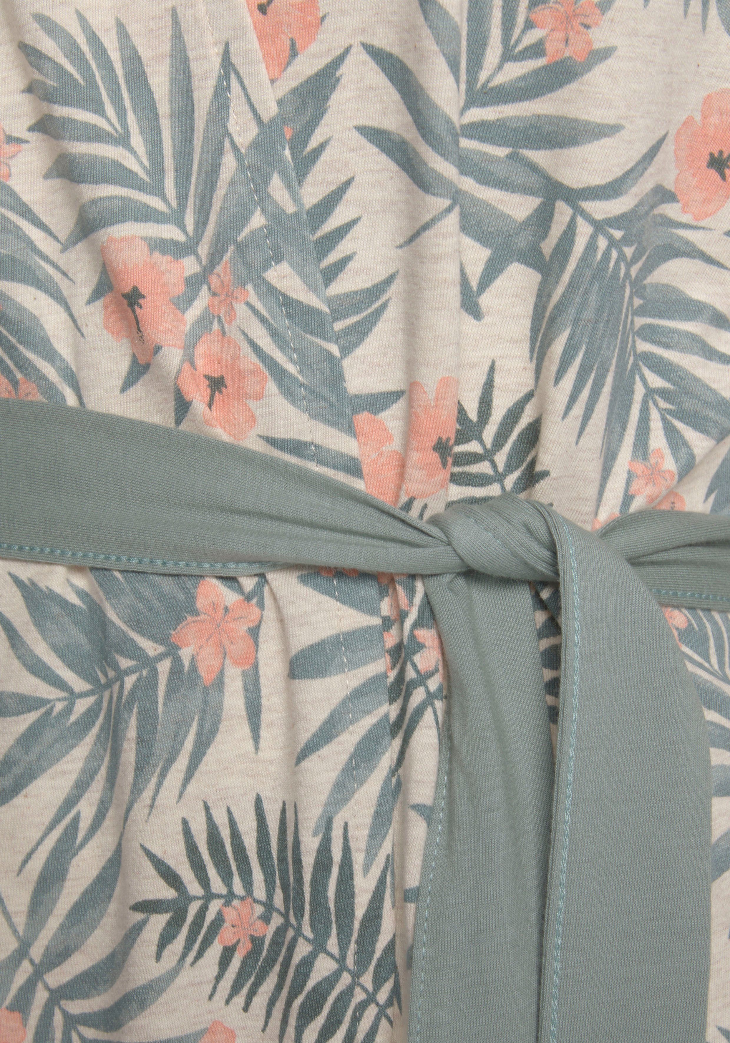 LASCANA Kimono, Baumwolle, und sand-grün Gürtel, in Kurzform, uni Allover-Druck