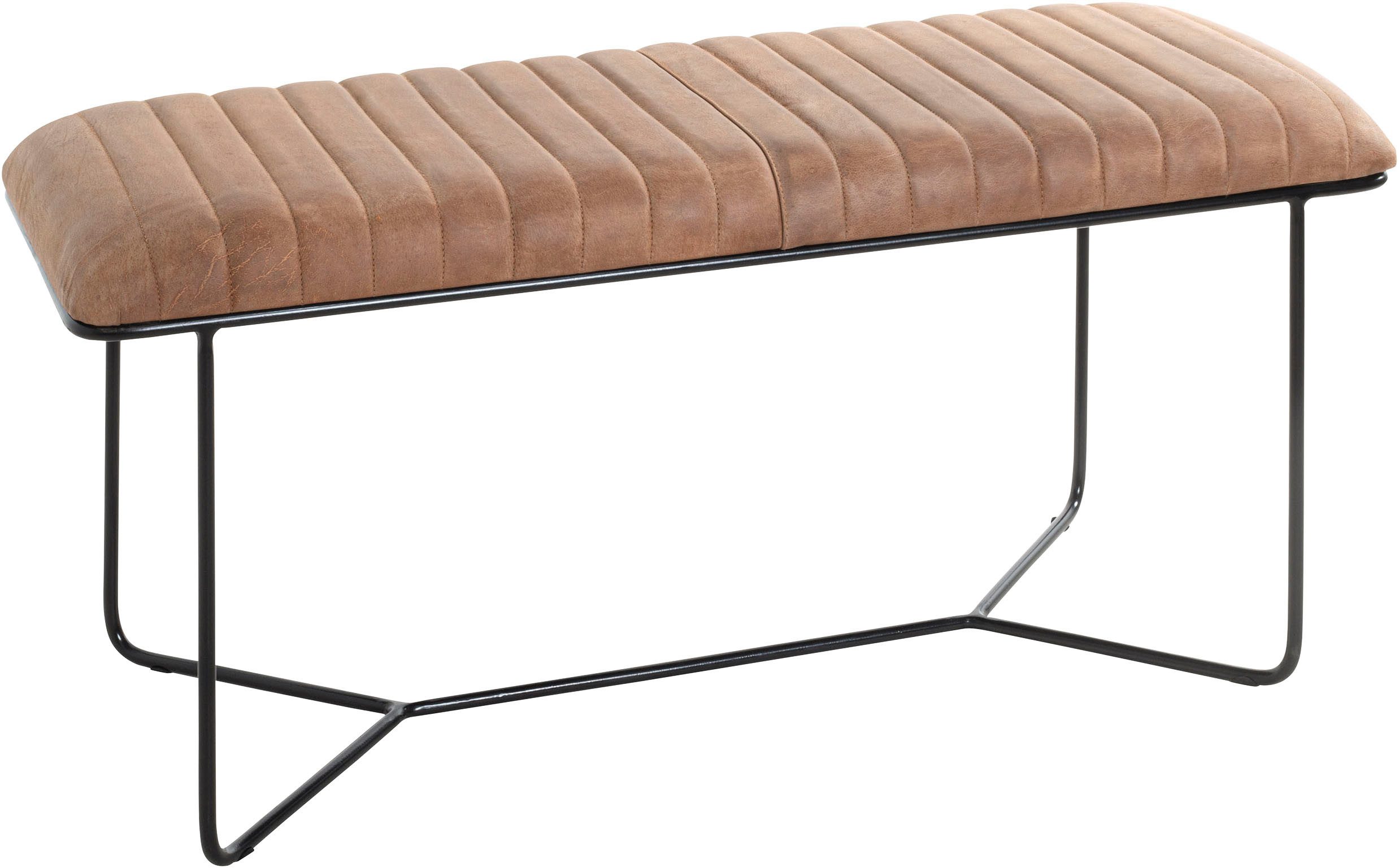 HAKU Hockerbank Flurbank, Garderobenbank, Sitzbank, rechteckig - aus Leder Braun - B/T/H 100/38/48 cm