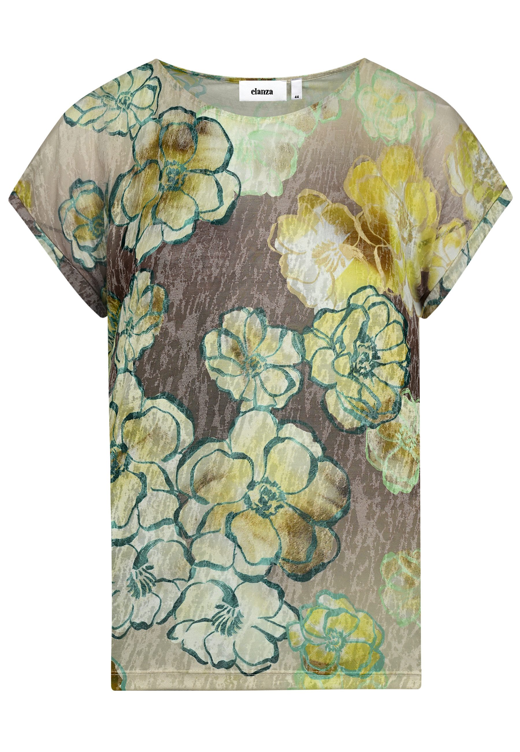 elanza T-Shirt Shirt mit Blüten-Print in Gelb/Taupe (1-tlg)