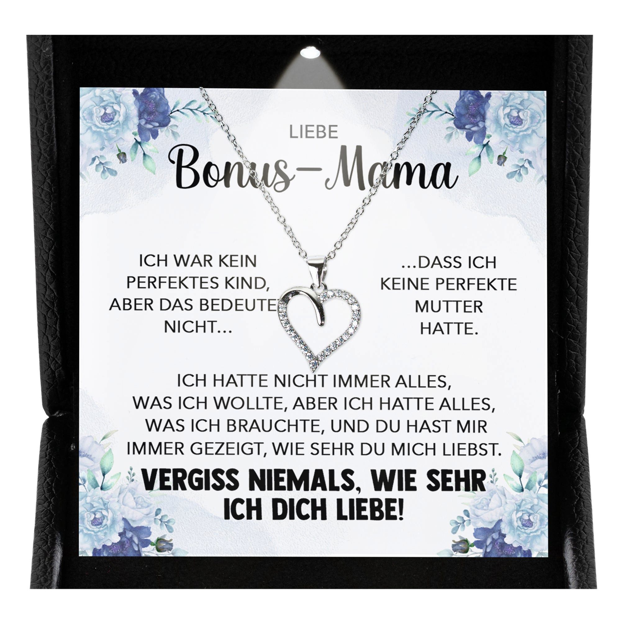 Schmuckset Stiefmutter Geschenk Muttertag Bonus-Mama Herz Halskette Geburtstag