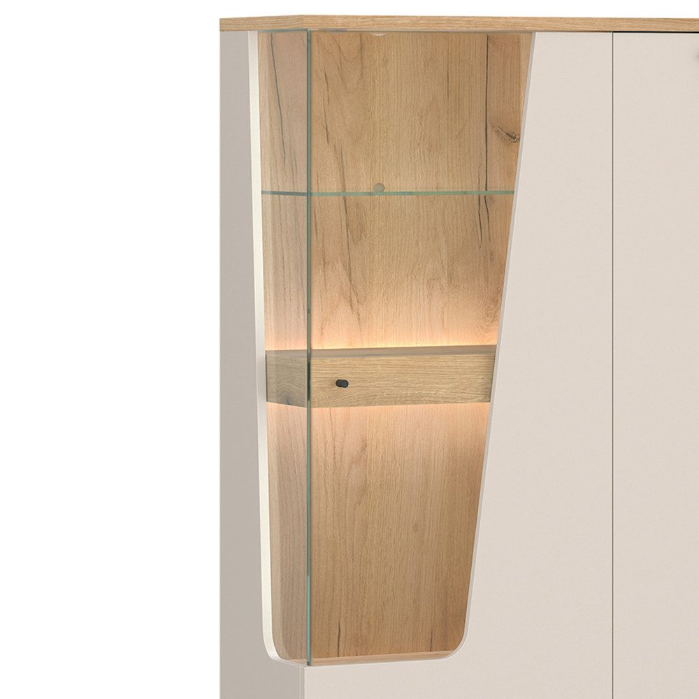 Lomadox Wohnwand CARMONA-129, (2-St., Highboard Lowboard), in Kaschmir und Eiche, inkl. LED-Beleuchtung