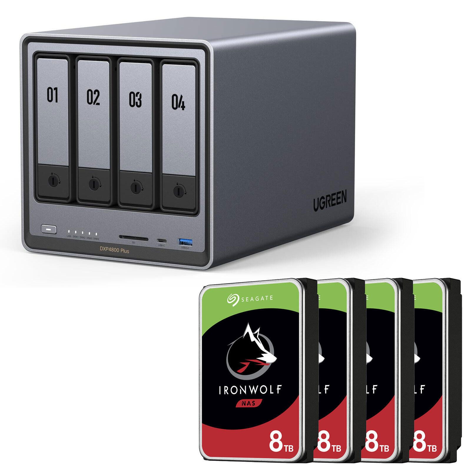 UGREEN Ugreen NASync DXP4800 Plus 4x SEAGATE ST8000VN004 HDD-NAS-Festplatte