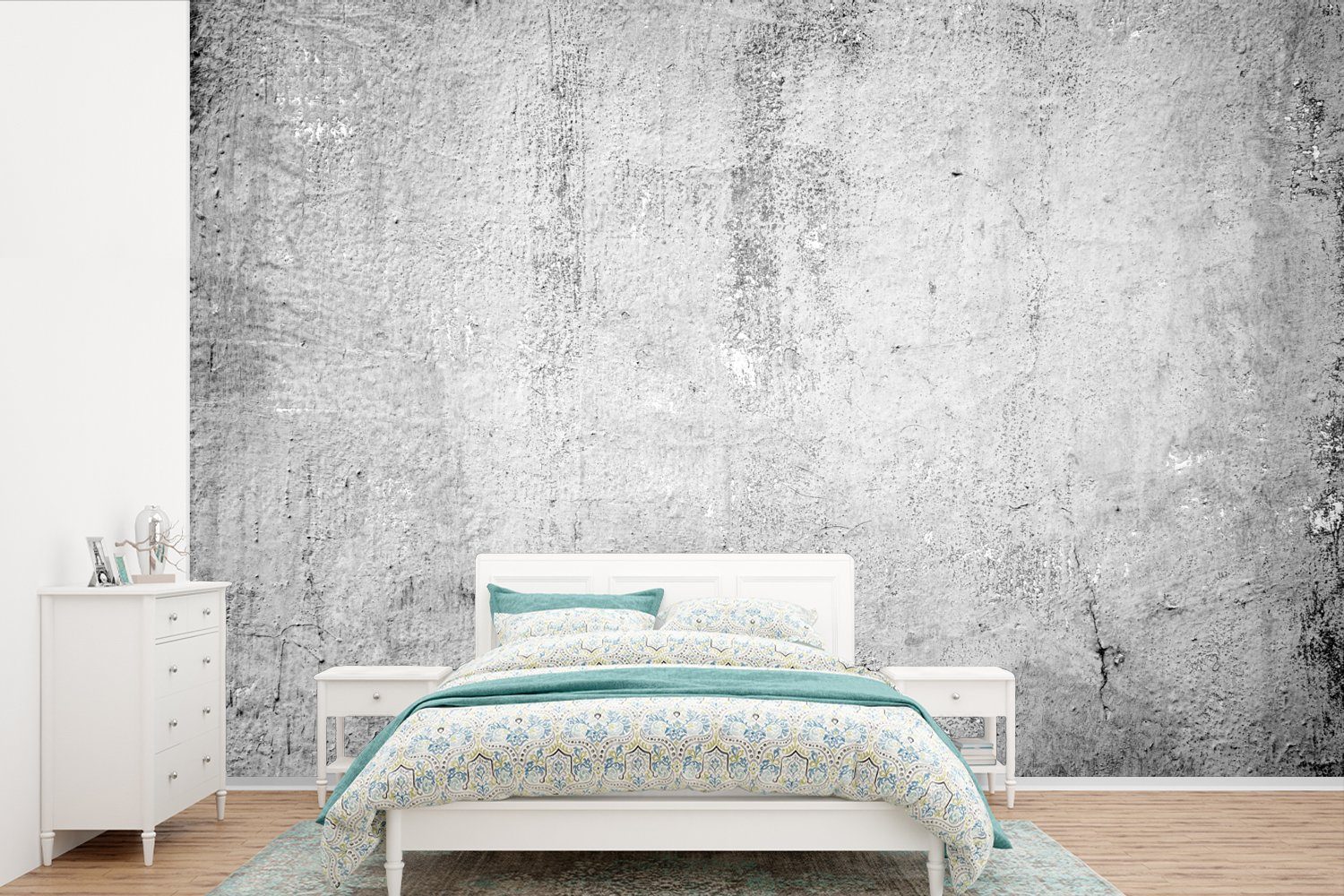 Schlafzimmer, - Beton (6 Matt, für Vintage Wohnzimmer, Wallpaper MuchoWow - Vinyl Industriell, - St), Fototapete Tapete Gemustert Grau bedruckt, Kinderzimmer, -