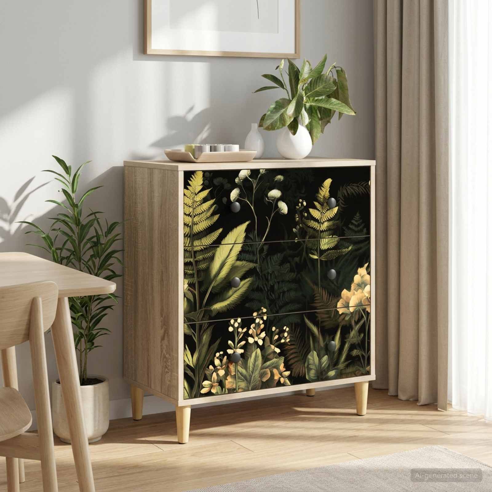 vidaXL Kommode 66 x 36,5 x 75 cm Kommode Schubladenschrank Sideboard RHENEN Dschungel