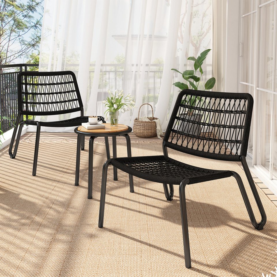 Flieks Balkonset, 3-teiliges Balkonmöbel-Set Sitzmöbel-Set, Stuhl*2 & Tisch*1, aus Seil