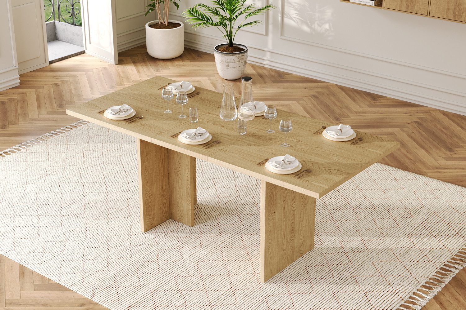 KLAM HOME Esstisch Ausziehbarer Esstisch In Weißem Marmor Look Für 6-8 Personen (Flexibler Esszimmer Tisch 140 Zu 180 Cm Mit Verdickter Platte), Moderner Küchentisch Mit T-Förmigen Beinen Und Staufach