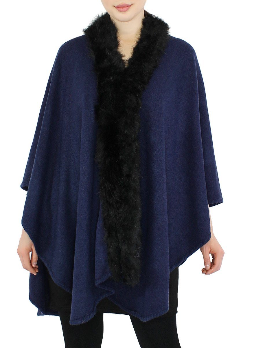 dy_mode Strickponcho Damen Strickponcho Umhang Strickmantel Mantel Jacke Kunstfell Kragen
