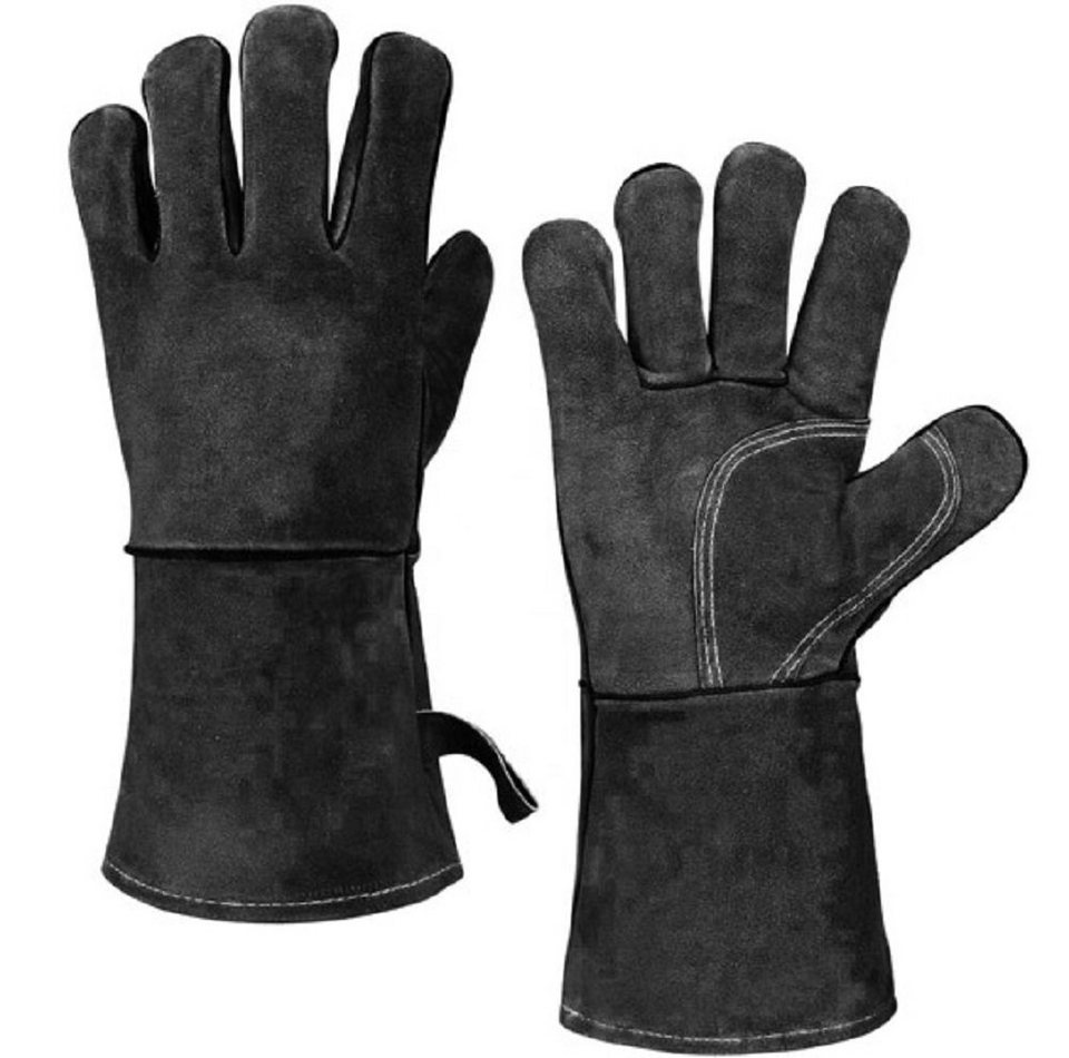 cofi1453 Grillhandschuhe Grillhandschuhe Ofenhandschuh schwarzem Leder  hitzebeständig Kamin-Handschuhe schwarz