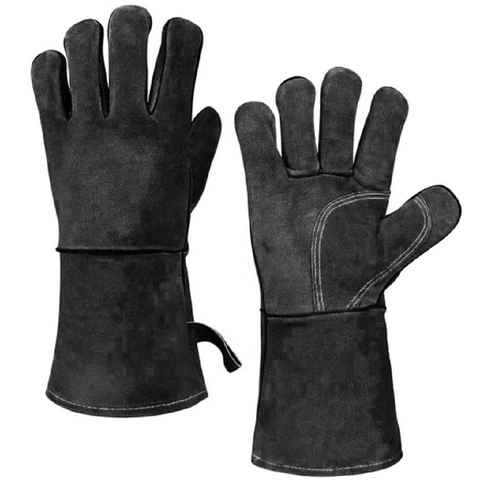 cofi1453 Grillhandschuhe Grillhandschuhe schwarzem Leder hitzebeständig Kamin-Handschuhe